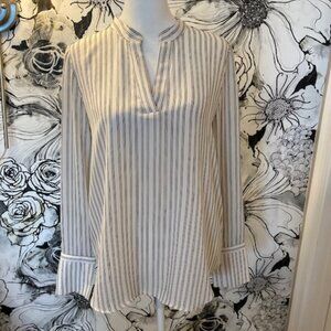 ANN TAYLOR LOFT Women's Black White Striped Blouse Career Professional SZ SMALL